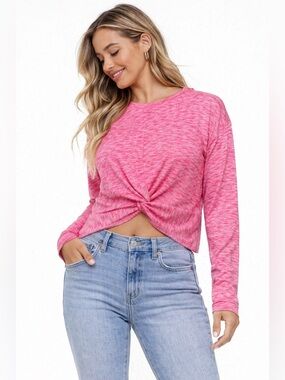 Real Essentials Pink Twist Front Crop Top Long Sleeve Activewear Size S
